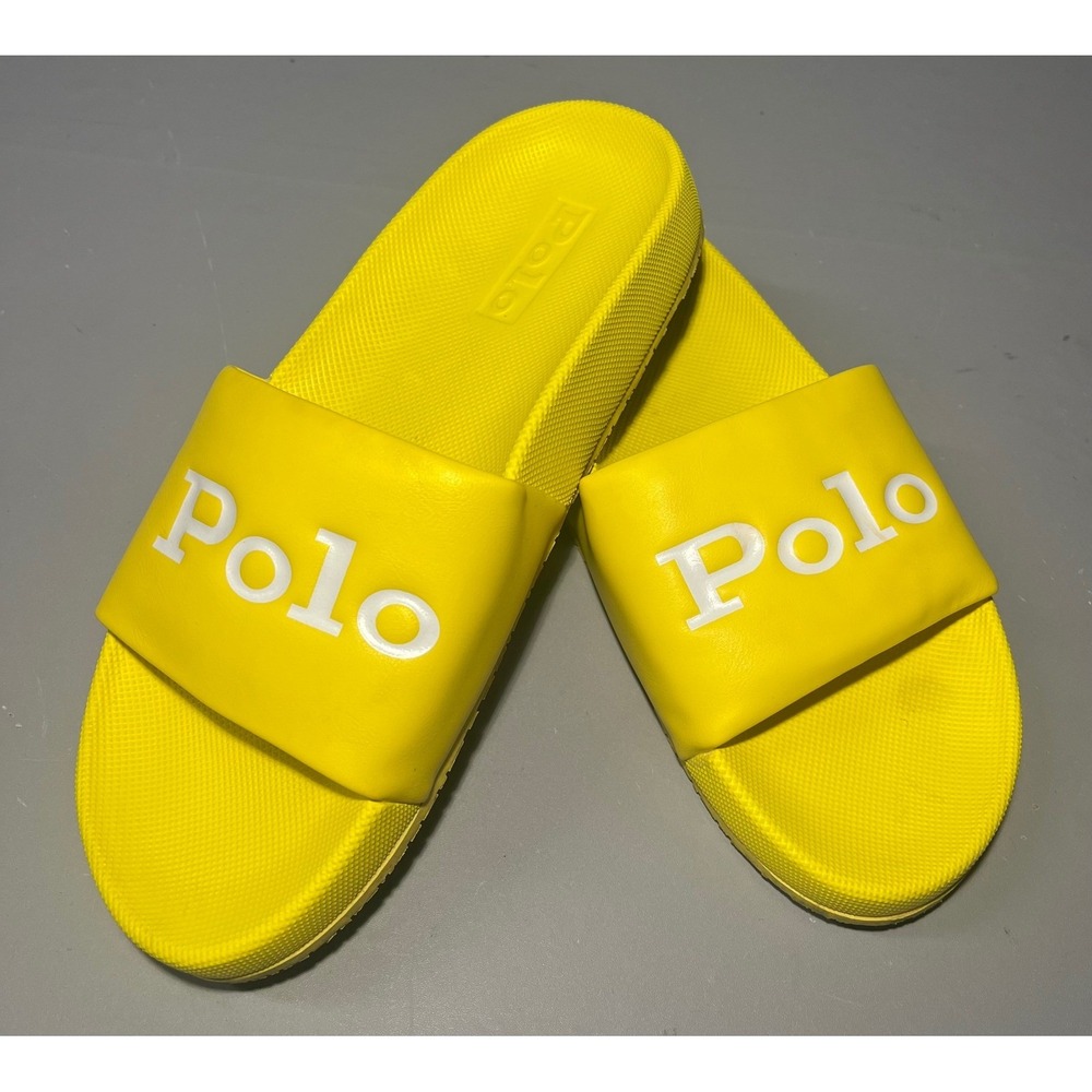 Polo Ralph Lauren Women Yellow Rubber Logo Slide Sandals Size 7B